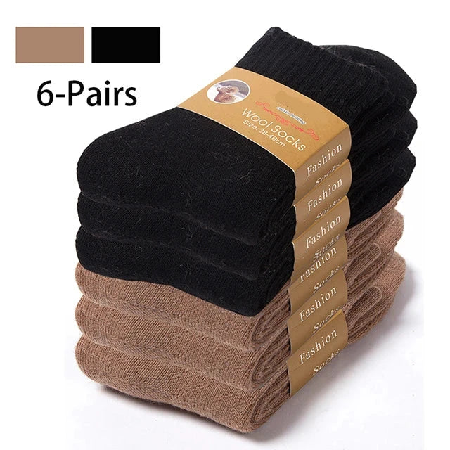 6-Pack Merino Wool Socks for Men – Heavy Duty Winter Wear 3 Black 3 Khaki EU 35-42