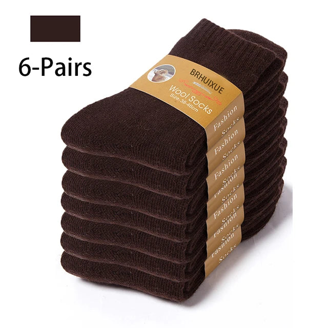 6-Pack Merino Wool Socks for Men – Heavy Duty Winter Wear 6 Pairs Dark brown EU 35-42