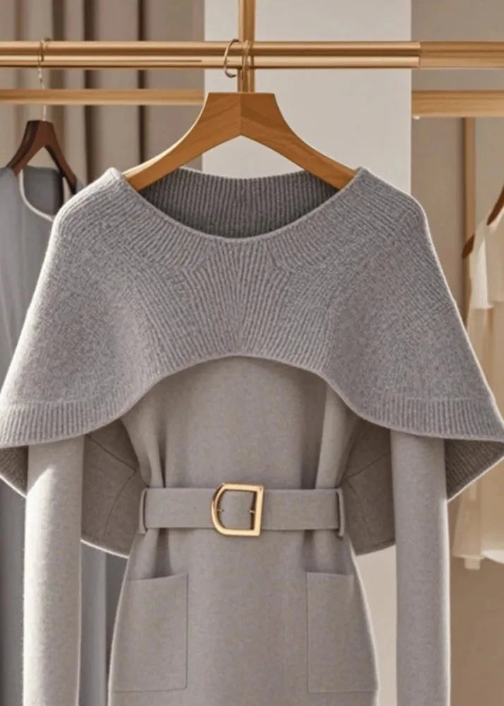 Sophisticated Women's Gray Cape Sweater: Cozy Fall and Winter Essential - Sweaters by The Nichole Collection