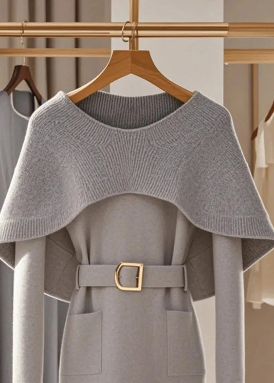 Sophisticated Women's Gray Cape Sweater: Cozy Fall and Winter Essential