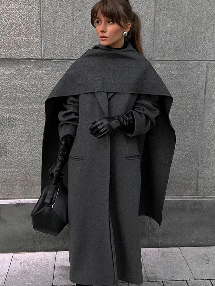 European Style Single-Breasted Wool Coat with Scarf Accent - The Nichole Collection