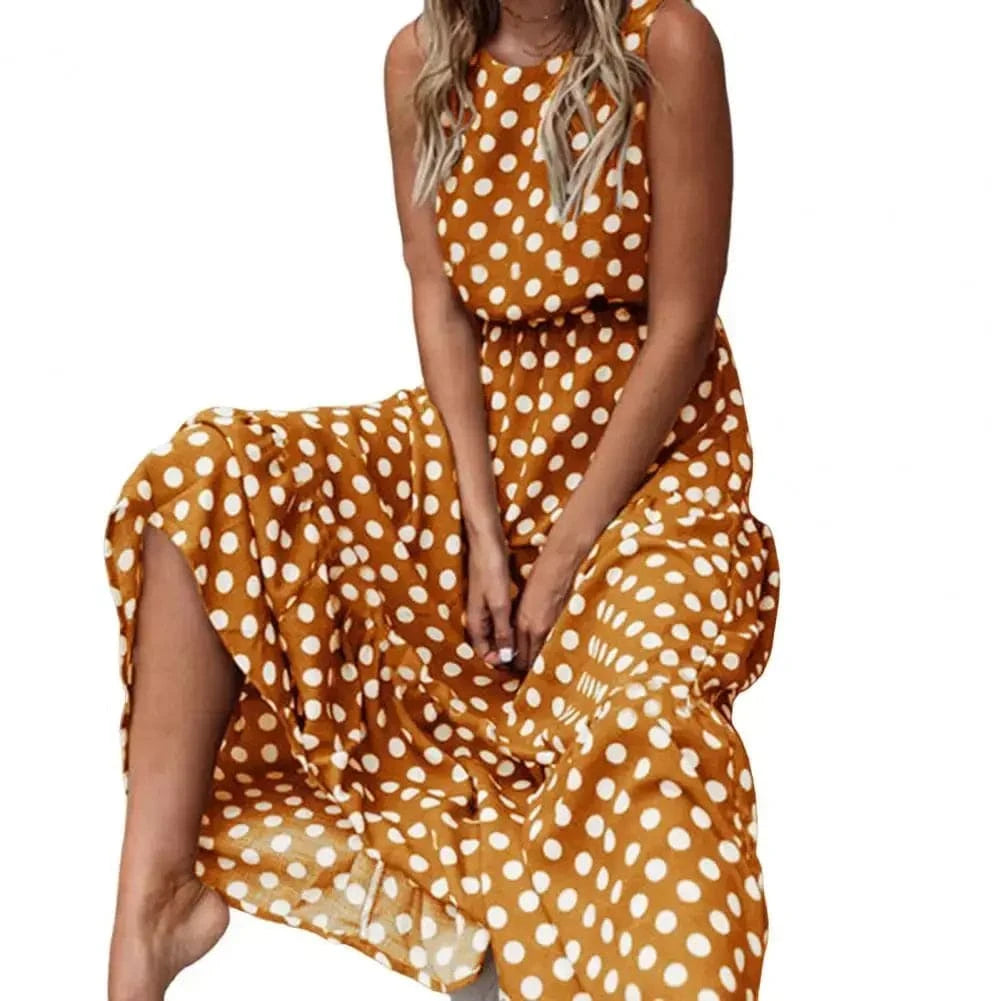 Robe longue sans manches à taille haute