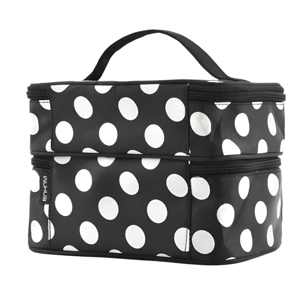 Large Capacity Travel Makeup & Toiletries Organizer - Double Layer Zipper Cosmetic Bag