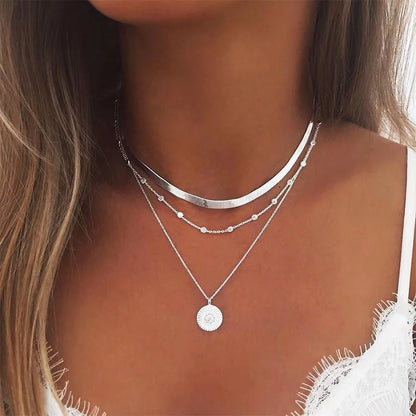 925 Sterling Silver Three-Layer Round Necklace - Necklace by The Nichole Collection