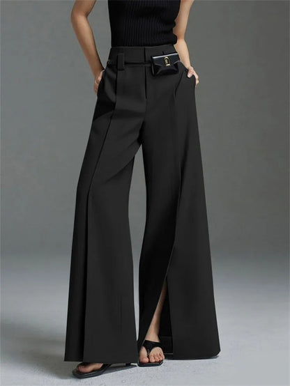 Women's High-Waist Pleated Front Split Trousers