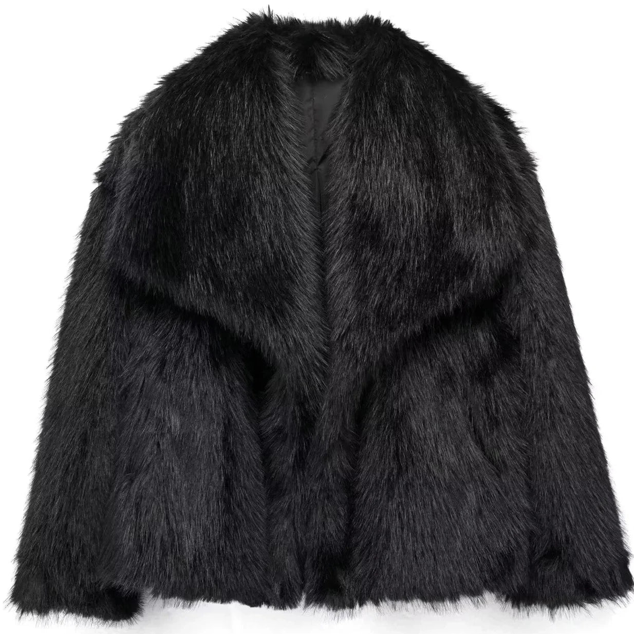 Women's Fluffy Faux Fur Jacket - Long Sleeve, Loose Stand Collar