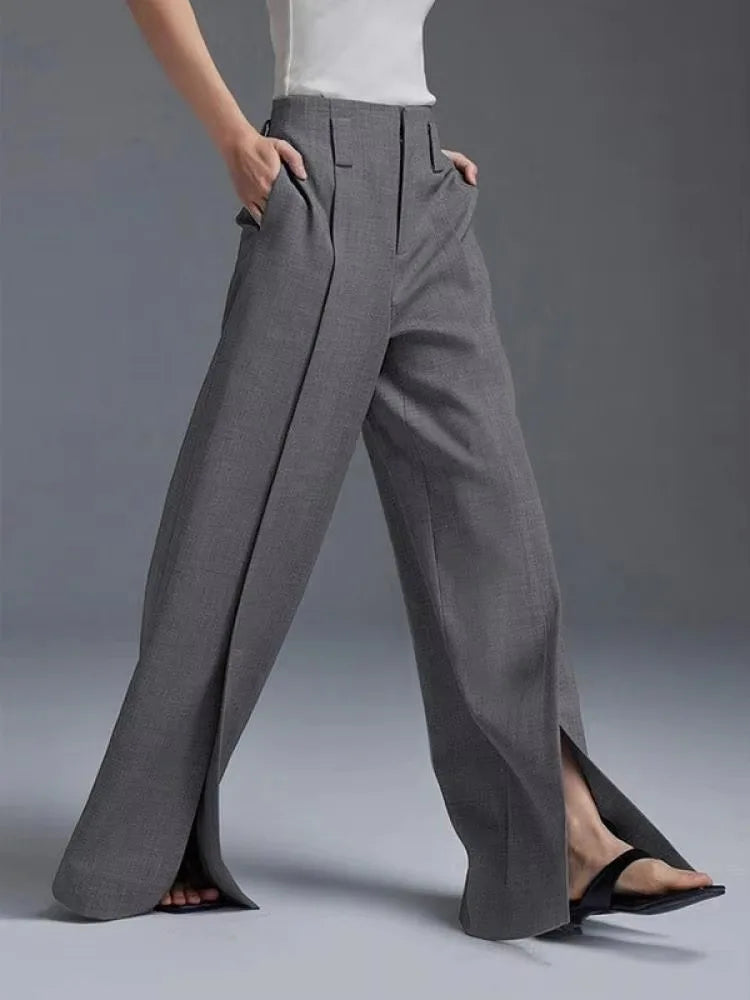 Women's High-Waist Pleated Front Split Trousers