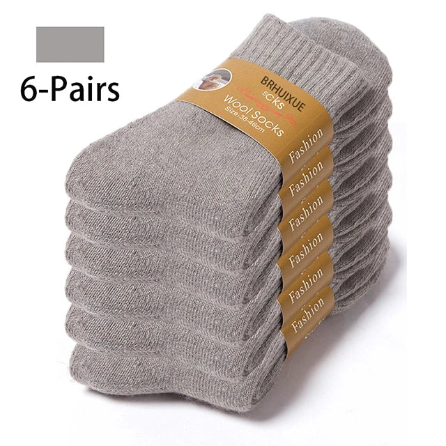 6-Pack Merino Wool Socks for Men – Heavy Duty Winter Wear 6 Pairs Light gray EU 35-42