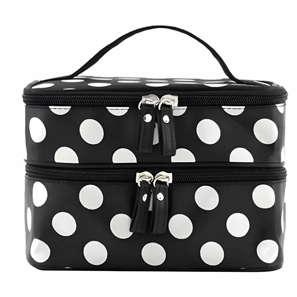 Large Capacity Travel Makeup & Toiletries Organizer - Double Layer Zipper Cosmetic Bag A