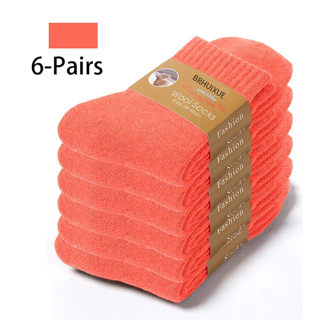 6-Pack Merino Wool Socks for Men – Heavy Duty Winter Wear 6 Pairs Orange Red EU 35-42