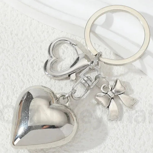 Big Heart Plastic Silver Color Keychain - by The Nichole Collection