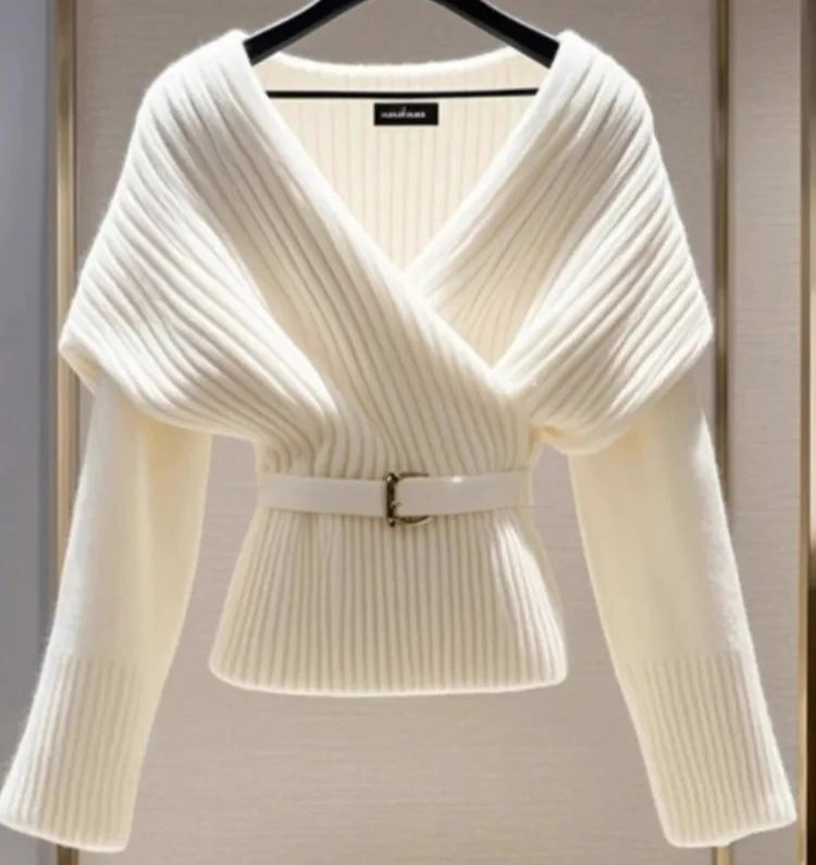 Soft White Winter Sweater with Flattering V-Neck - Sweaters by The Nichole Collection