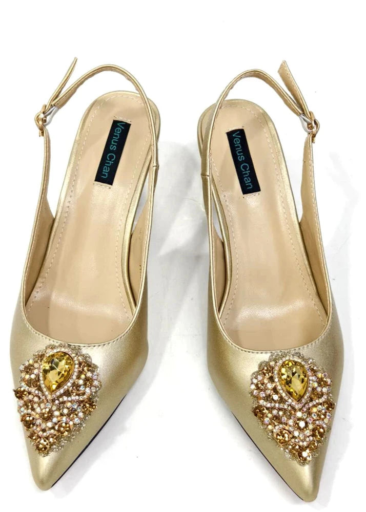 Handmade Italian Rhinestone Pointed Toe High Heel Shoes and Bag Set