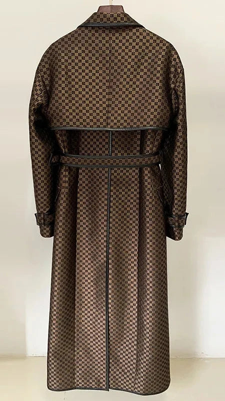 Maze Pattern Jacquard Long Trench Coat