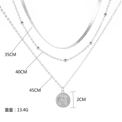 925 Sterling Silver Three-Layer Round Necklace