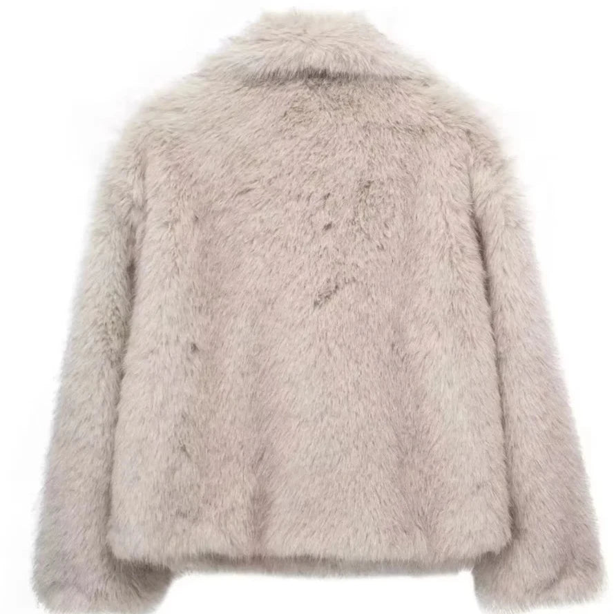 Women's Fluffy Faux Fur Jacket - Long Sleeve, Loose Stand Collar