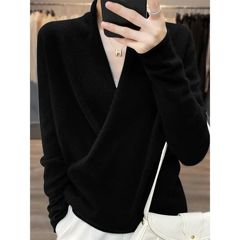 100% Merino Wool Kimono Pullover Sweater Black