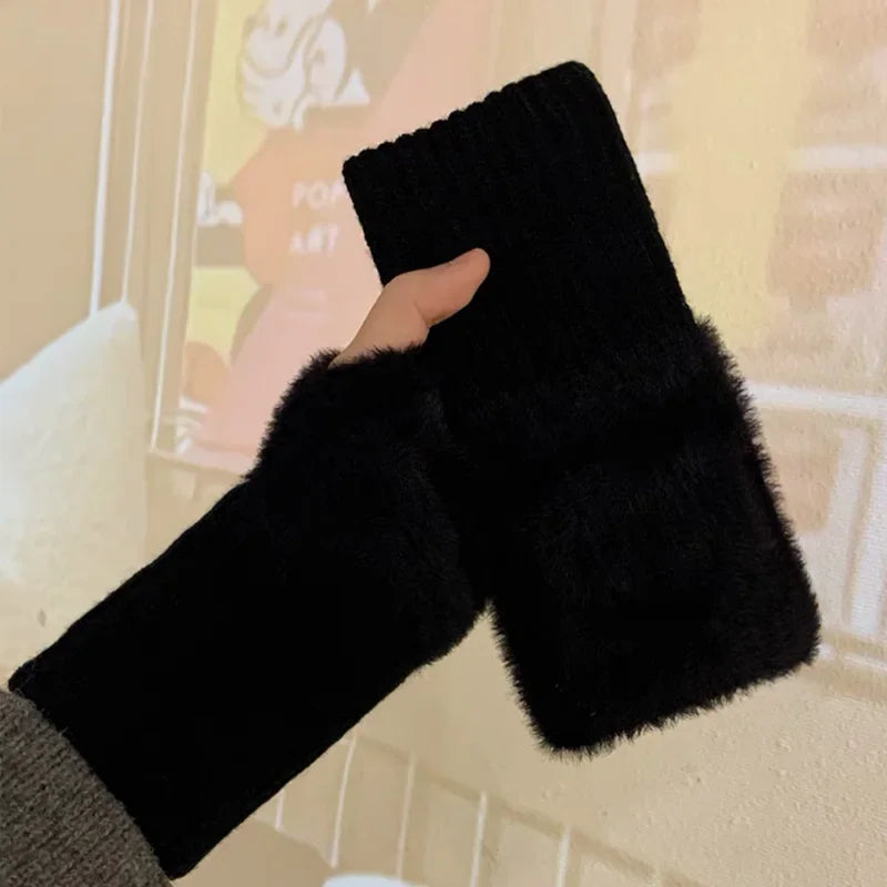 Faux Mink or Fleece Winter Fingerless Gloves for Women - Soft Wrist Mittens - Gloves by The Nichole Collection