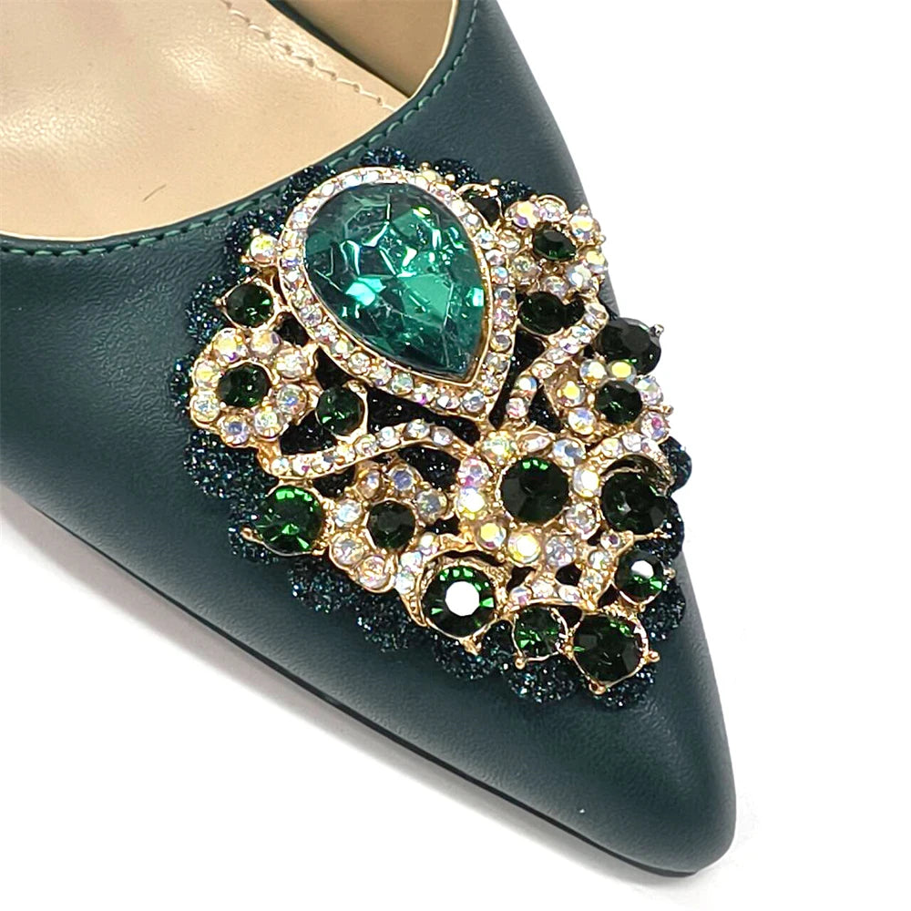 Handmade Italian Rhinestone Pointed Toe High Heel Shoes and Bag Set