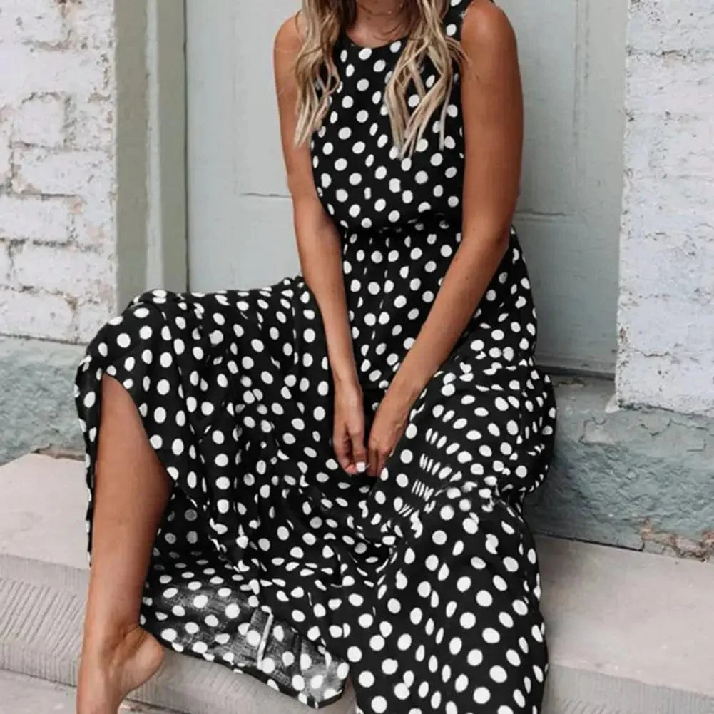Robe longue sans manches à taille haute