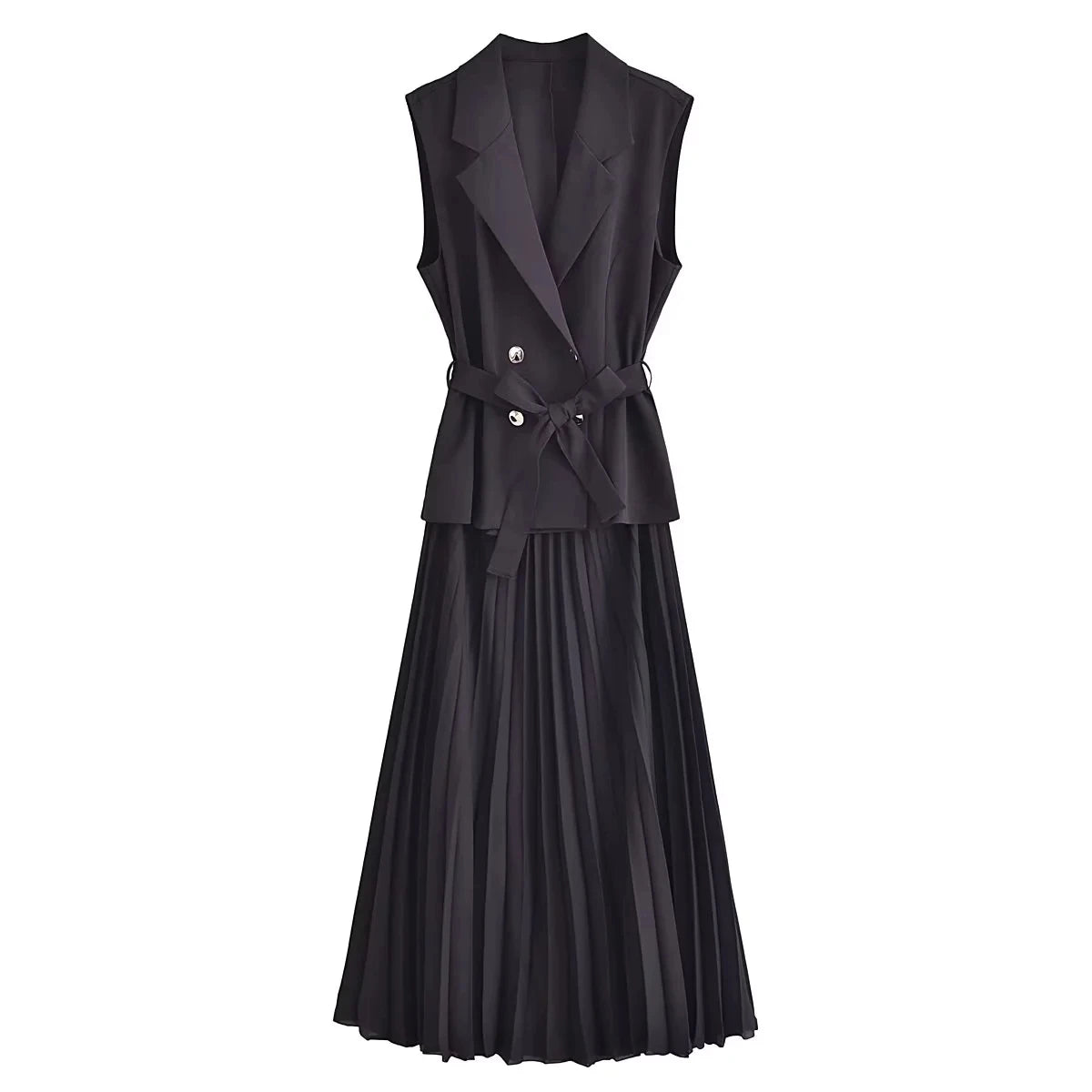 Chic Women's Pleated Vest Style Long Dress