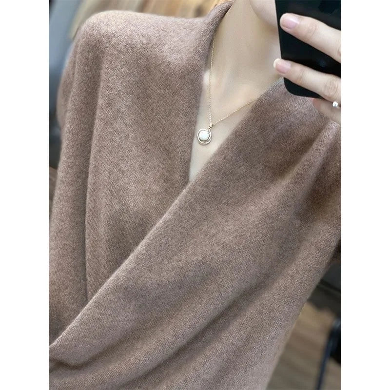 100% Merino Wool Kimono Pullover Sweater Camel