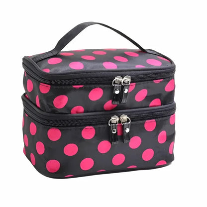 Large Capacity Travel Makeup & Toiletries Organizer - Double Layer Zipper Cosmetic Bag C