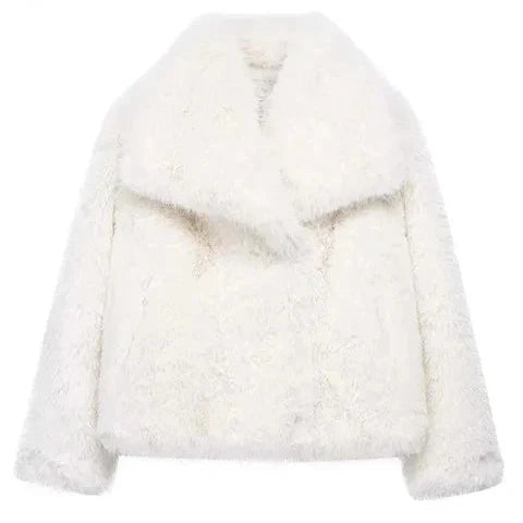 Women's Fluffy Faux Fur Jacket - Long Sleeve, Loose Stand Collar