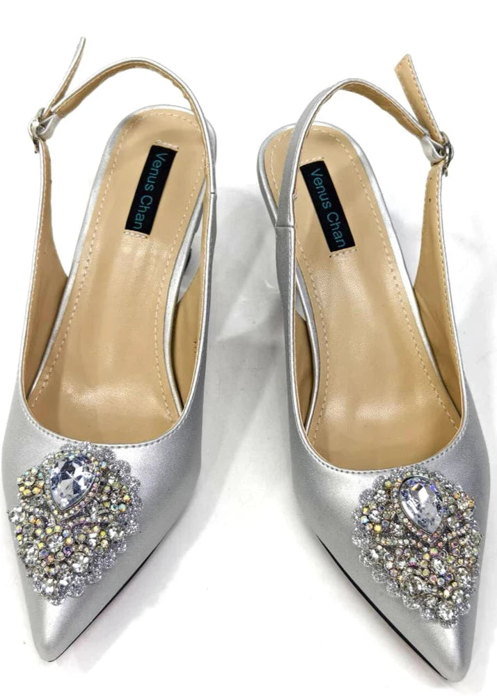 Handmade Italian Rhinestone Pointed Toe High Heel Shoes and Bag Set