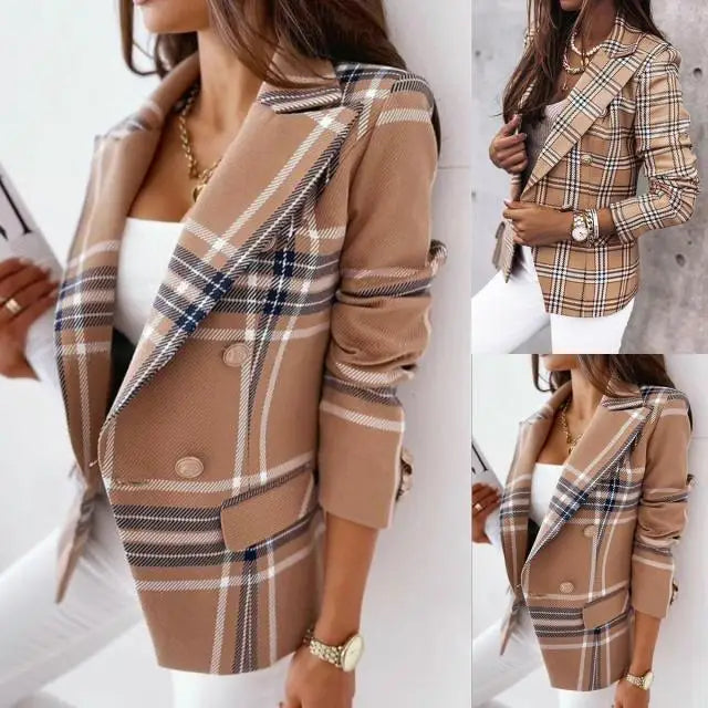 Blazer Jacket with Double Breasted Closure (Taupe and Blue)