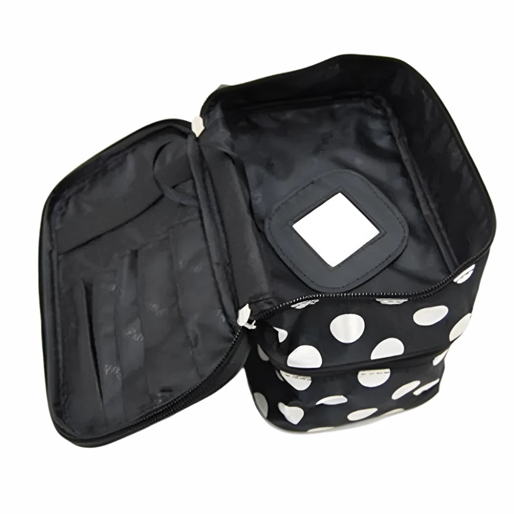 Large Capacity Travel Makeup & Toiletries Organizer - Double Layer Zipper Cosmetic Bag A