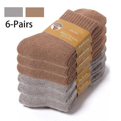 6-Pack Merino Wool Socks for Men – Heavy Duty Winter Wear 3Khaki 3 Light gray EU 35-42