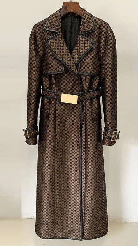 Maze Pattern Jacquard Long Trench Coat