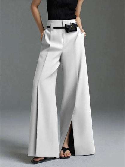 Women's High-Waist Pleated Front Split Trousers