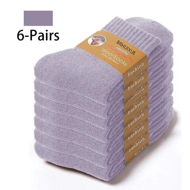 6-Pack Merino Wool Socks for Men – Heavy Duty Winter Wear 6 Pairs Light purple EU 35-42