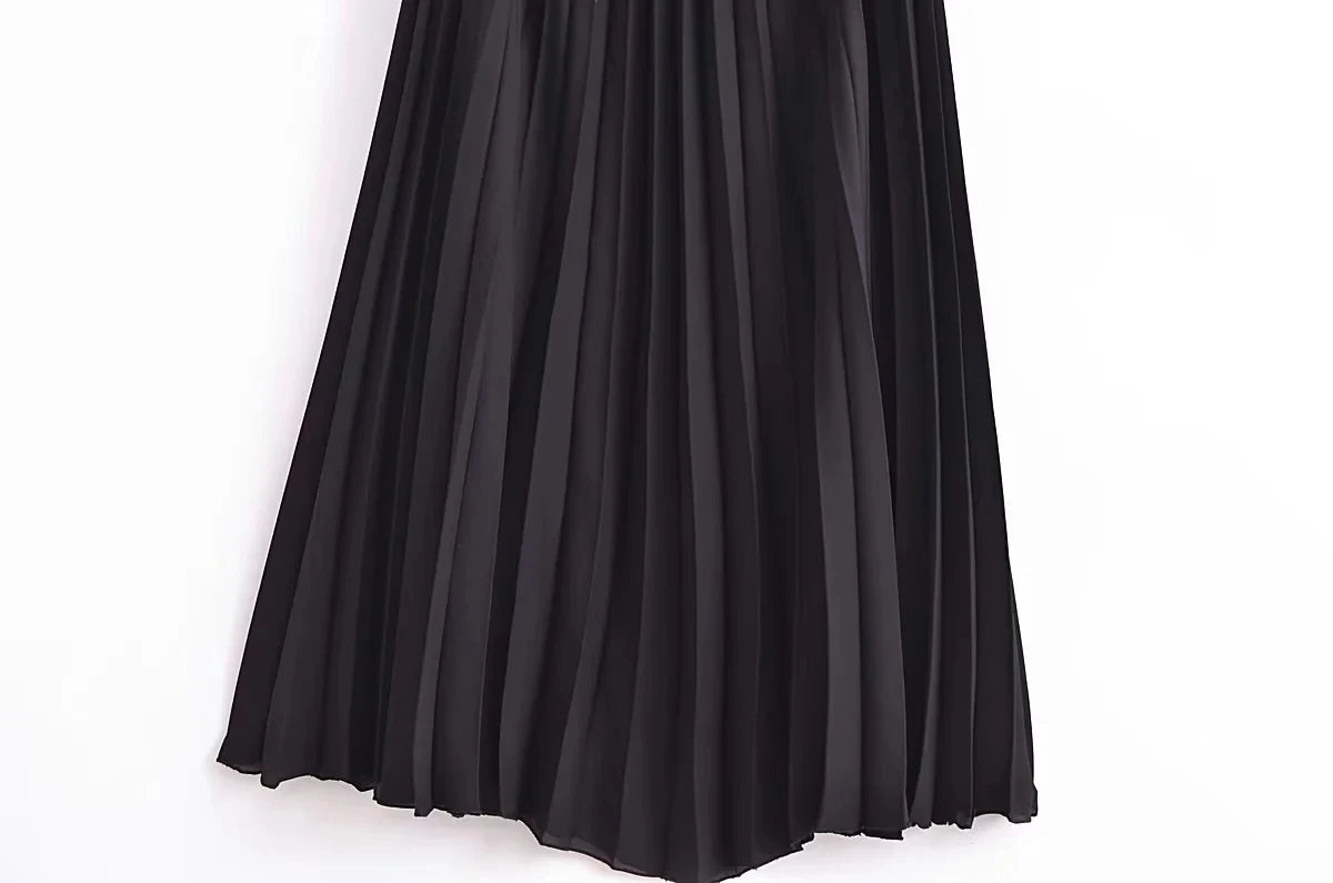 Chic Women's Pleated Vest Style Long Dress