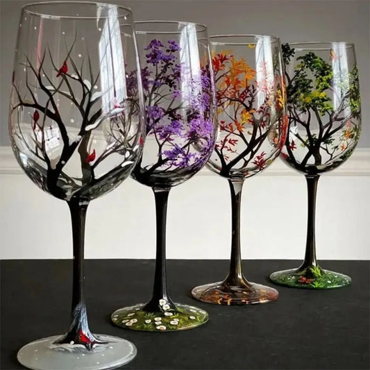 Four Seasons Trees Wine Glasses - by The Nichole Collection