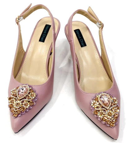 Handmade Italian Rhinestone Pointed Toe High Heel Shoes and Bag Set