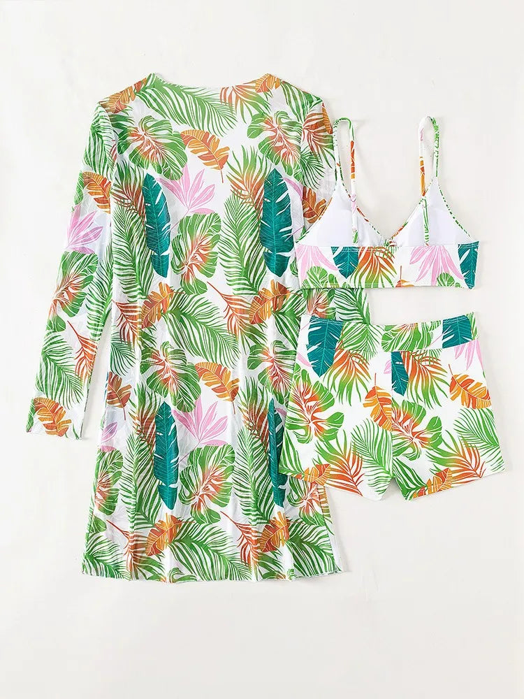 Three Piece Women’s Floral Print Bikinis Set