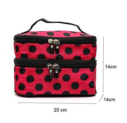 Large Capacity Travel Makeup & Toiletries Organizer - Double Layer Zipper Cosmetic Bag D