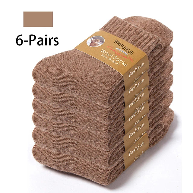 6-Pack Merino Wool Socks for Men – Heavy Duty Winter Wear 6 Pairs Khaki EU 35-42