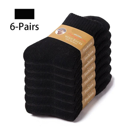 6-Pack Merino Wool Socks for Men – Heavy Duty Winter Wear 6 Pairs Black EU 35-42