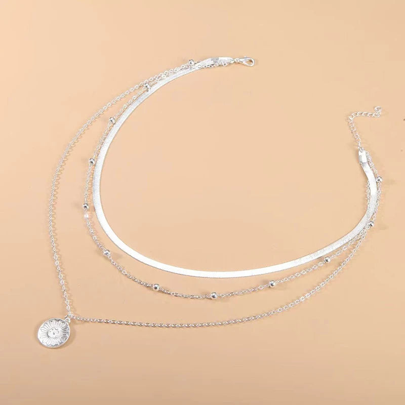 925 Sterling Silver Three-Layer Round Necklace - Necklace by The Nichole Collection