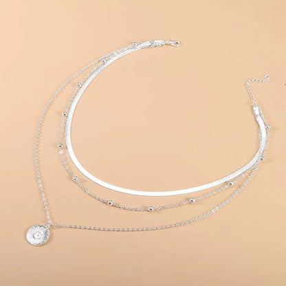 925 Sterling Silver Three-Layer Round Necklace - Necklace by The Nichole Collection