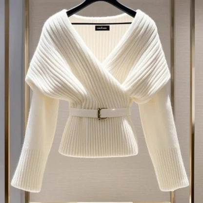 Soft White Winter Sweater with Flattering V-Neck - Sweaters by The Nichole Collection