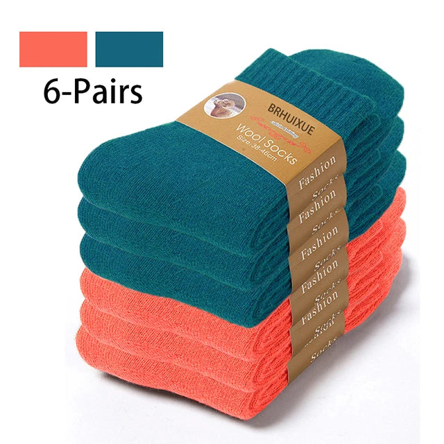 6-Pack Merino Wool Socks for Men – Heavy Duty Winter Wear 3 Navy blue 3 Orange EU 35-42