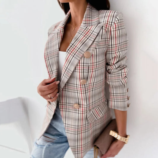 Blazer Jacket with Double Breasted Closure (Red Plaid) - by The Nichole Collection