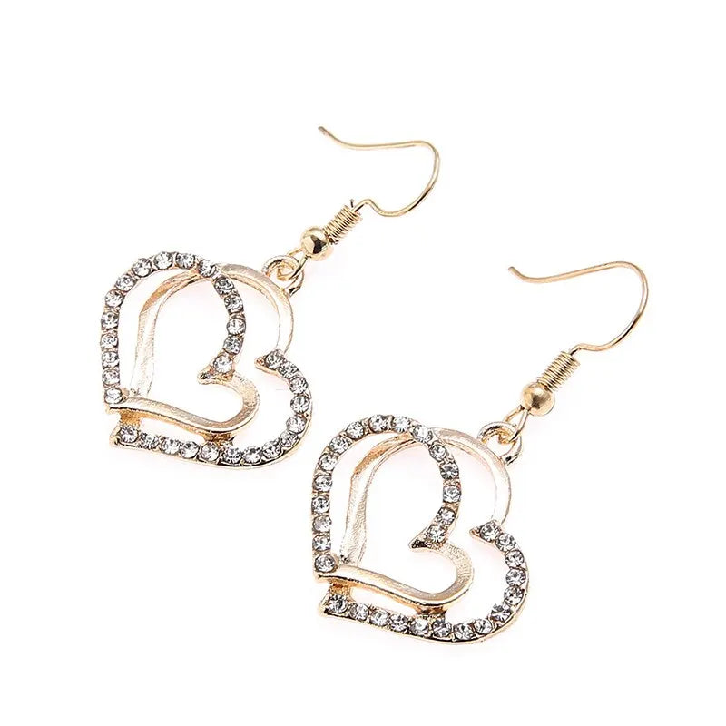 3 Pcs Rhinestone Double Heart Jewelry Set