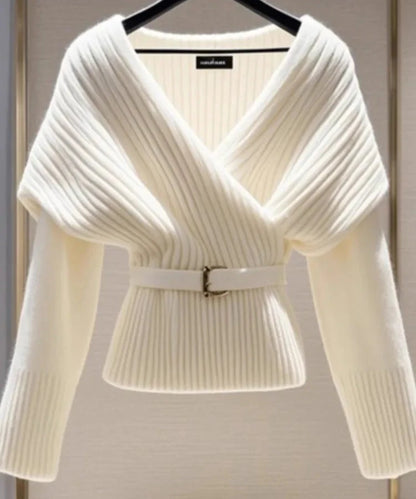 Soft White Winter Sweater with Flattering V-Neck - Sweaters by The Nichole Collection