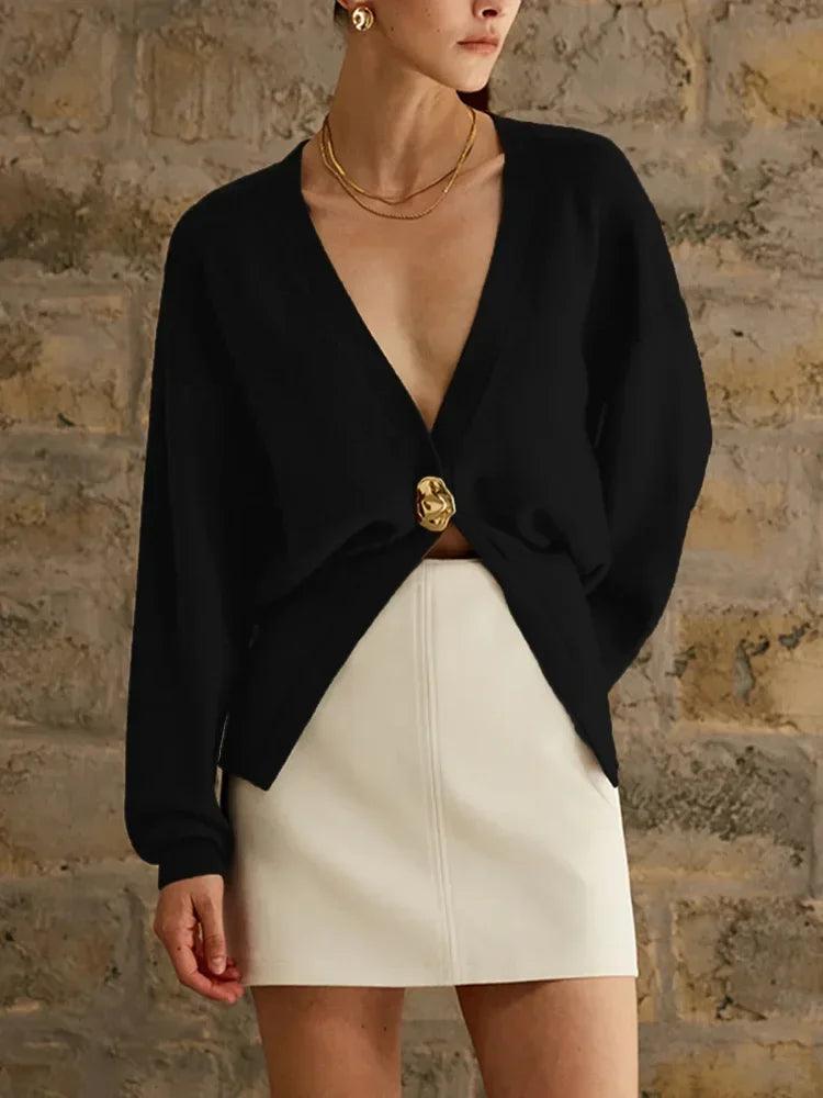 Women's Deep V Neck Long Sleeve Slim Top - by The Nichole Collection